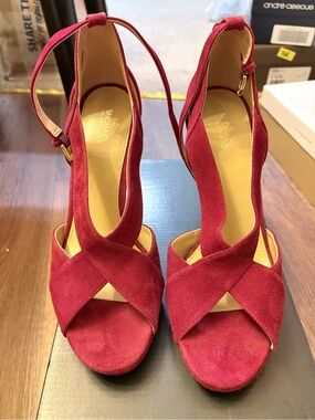 Michael Kors Red Suede Crisscross Ankle-Strap Heels
